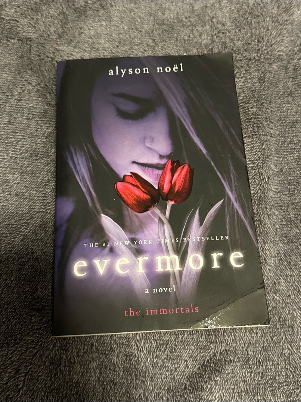 Evermore Novel - Black and Purple Cover with Red Tulips